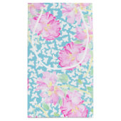 Roze Rozen Witte Vlinders op Blauwe Gift Bag Klein Cadeauzakje (Achterkant)