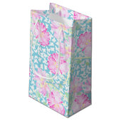 Roze Rozen Witte Vlinders op Blauwe Gift Bag Klein Cadeauzakje (Achterkant Gekanteld)