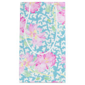 Roze Rozen Witte Vlinders op Blauwe Gift Bag Klein Cadeauzakje (Voorkant)