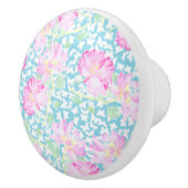 Roze rozen, witte vlinders op blauwe keramische kn keramische knop (Rechts)