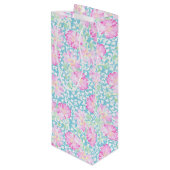 Roze Rozen Witte Vlinders op Blauwe Wijn Gift Bag Wijn Cadeautas (Achterkant Gekanteld)