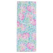 Roze Rozen Witte Vlinders op Blauwe Wijn Gift Bag Wijn Cadeautas (Voorkant)