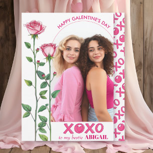 Roze rozen, XOXO boogfoto Galentijnsdag Feestdagenkaart