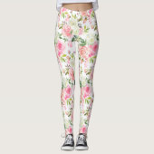 Roze rozen Yoga Pilates Hot Pants Leggings (Voorkant)