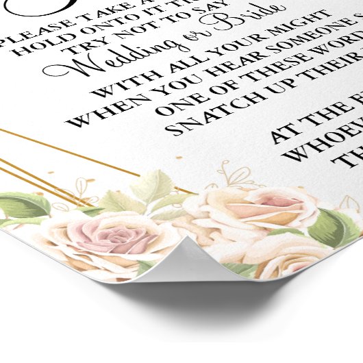 Roze rozen zet een ring bruidsfeest spel bord poster (Hoek)