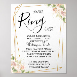 Roze rozen zet een ring bruidsfeest spelbord poster