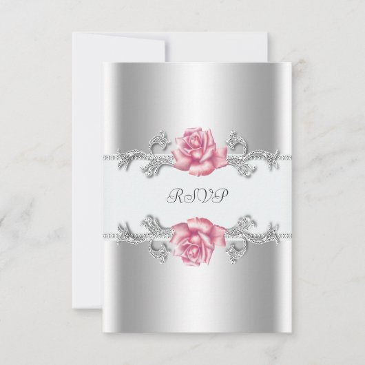 Roze Rozen Zilver 25e bruiloft Jubileum RSVP (Voorkant)