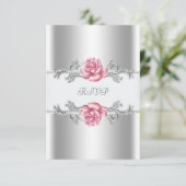 Roze Rozen Zilver 25e bruiloft Jubileum RSVP (Staand voorkant)