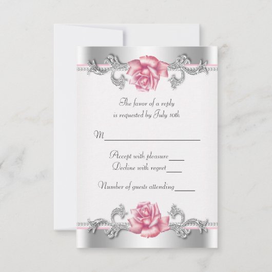 Roze Rozen Zilver 25e bruiloft Jubileum RSVP (Achterkant)