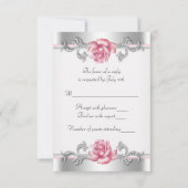 Roze Rozen Zilver 25e bruiloft Jubileum RSVP Kaartje (Achterkant)