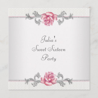 Roze Rozen Zilver Roze Roze Sweet Sixteen Party Kaart