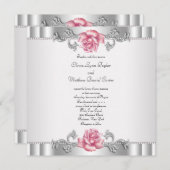 Roze Rozen Zilver Wit Roze Elegante Huwelijk Kaart (Voorkant / Achterkant)