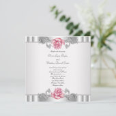 Roze Rozen Zilver Wit Roze Elegante Huwelijk Kaart (Staand voorkant)