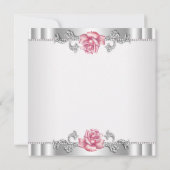 Roze Rozen Zilver Wit Roze Elegante Huwelijk Kaart (Achterkant)