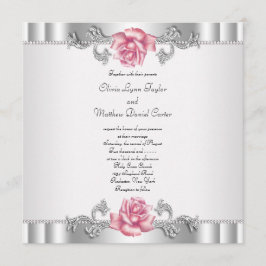 Roze Rozen Zilver Wit Roze Elegante Trouwdag Kaart