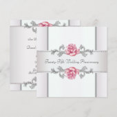 Roze rozen zilveren 25e huwelijksjubileum kaart (Voorkant / Achterkant)