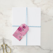 Roze Rozen Zilveren Glitter Vlinder Cadeaulabel (Met Touw)