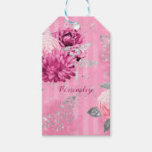 Roze Rozen Zilveren Glitter Vlinder Cadeaulabel (Voorkant)