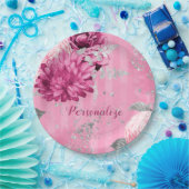 Roze Rozen Zilveren Glitter Vlinder Papieren Bordje (Feest)