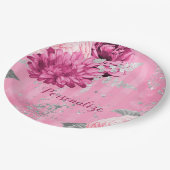 Roze Rozen Zilveren Glitter Vlinder Papieren Bordje (Gekanteld)