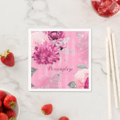  Roze Rozen Zilveren Glitter Vlinder Servet (Insitu)