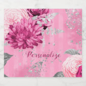  Roze Rozen Zilveren Glitter Vlinder Sparkling Wijnetiket (Enkel label)