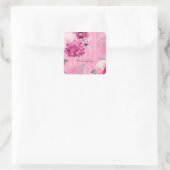  Roze Rozen Zilveren Glitter Vlinder Vierkante Sticker (Tas)