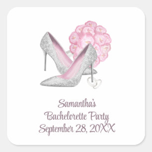 Roze Rozen Zilveren Hakken Glam Bachelorette Feest Vierkante Sticker