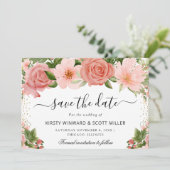 Roze Rozen Zomer Bloemen Bruiloft Save The Date (Staand voorkant)