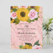 Roze rozen zonnebloemen Glitter 21st Birthday Kaart (Staand voorkant)