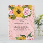Roze rozen zonnebloemen Glitter 30th Birthday Kaart (Staand voorkant)