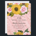 Roze rozen zonnebloemen Glitter 40th Birthday Kaart<br><div class="desc">Elegante en stijlvolle gele zonnebloemen en roze rozen met gouden glitter en mousserende snaarlampen op een roze roze hout van roze stijl van roze roze 40e verjaardag op uitnodiging van vrouwen. Deze kaart is volledig aanpasbaar voor elke leeftijd of elk moment. Neem contact met mij op voor hulp bij uw...</div>