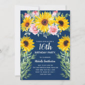 roze rozen zonnebloemen Navy Blue 16th Kaart (Voorkant)