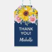 Roze rozen zonnebloemen Navy Blue Birthday Harteli Cadeaulabel (Achterkant)