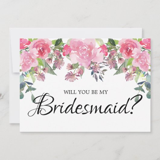 Roze rozen zullen mijn Bridesmaïde Kaart zijn (Voorkant)