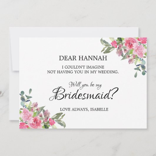 Roze rozen zullen mijn Bridesmaïde Kaart zijn (Achterkant)