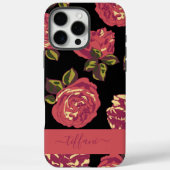 Roze Rozen Zwart Bloemmotief met Naam Case-Mate iPhone Case (Achterkant)