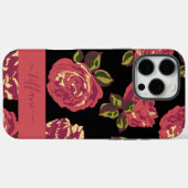 Roze Rozen Zwart Bloemmotief met Naam Case-Mate iPhone Case (Achterkant (horizontaal))