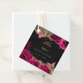  roze rozen zwart gouden gelaat Quinceañera Bedankjes Labels (In situ)