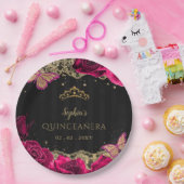 roze rozen zwart gouden gelaat Quinceañera Papieren Bordje (Feest)