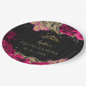 roze rozen zwart gouden gelaat Quinceañera Papieren Bordje (Gekanteld)