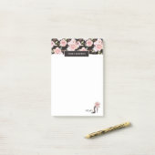 Roze rozen, zwart stiletto elegant mode ontwerp post-it® notes (Op bureau)