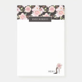 Roze rozen, zwart stiletto elegant mode ontwerp post-it® notes (Voorkant)
