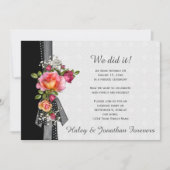 Roze Rozen Zwart Wit Lint Bruiloften Recepties Kaart (Voorkant)