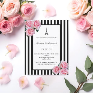 Roze rozen zwart witte strepen Parijs Sweet 16