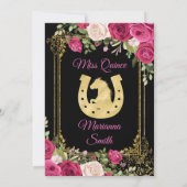 Roze rozen & Zwarte Achtergrond Quinceanera   Kaart (Achterkant)