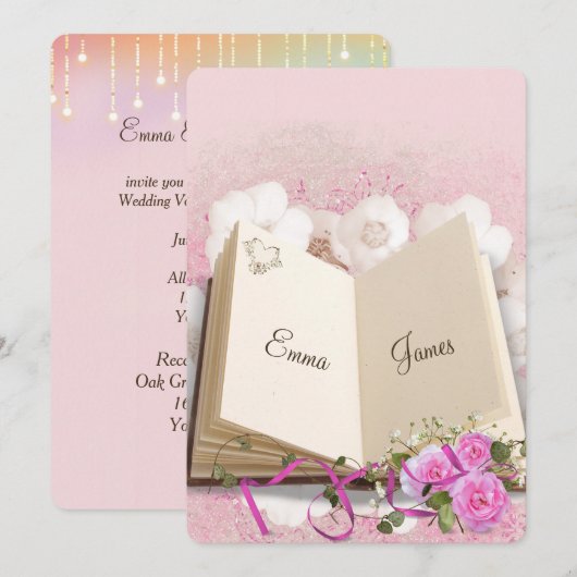 Roze Rozen Zweren Vernieuwing Trouwboek Kaart (Voorkant / Achterkant)