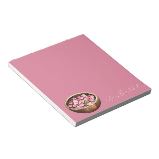 Roze rozenblaadjes bloemen schaal notitieblok (Schuin)