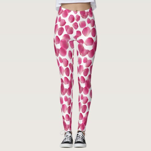 Roze Rozenblaadjes Patroon Leggings (Voorkant)