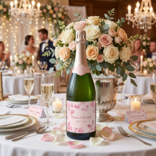 Roze Rozenblaadjes Romantische Trouw Champagne Fle Sparkling Wijnetiket